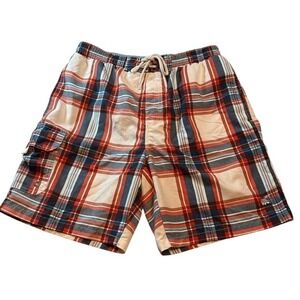Caribbean‎ Joe Plaid Swim Trunks Men's Medium Elastic Waist Drawstring Pockets M